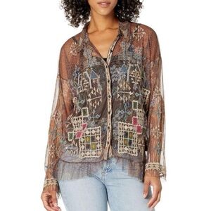 Johnny Was Biya Sheer Blouse Sz S